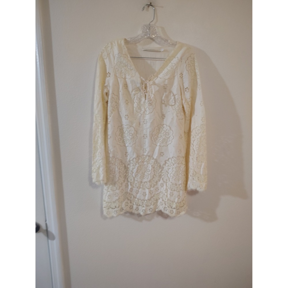 Twelfth Street by Cynthia Vincent Ivory Lace Mini Dress Silk Trim Cream Small